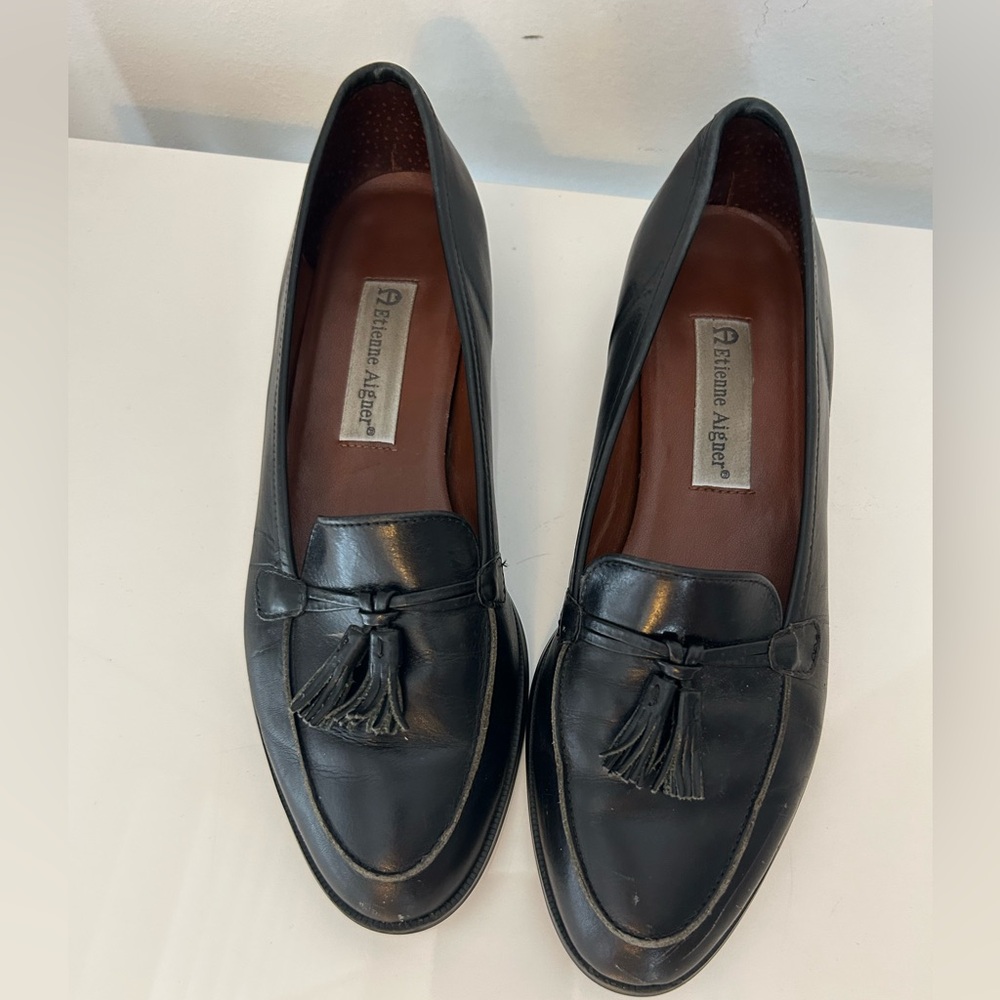 Etienne Aigner loafers Ally black tassel leather slip on size 8 Narrow